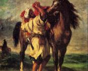 欧仁德拉克洛瓦 - A Moroccan Saddling A Horse